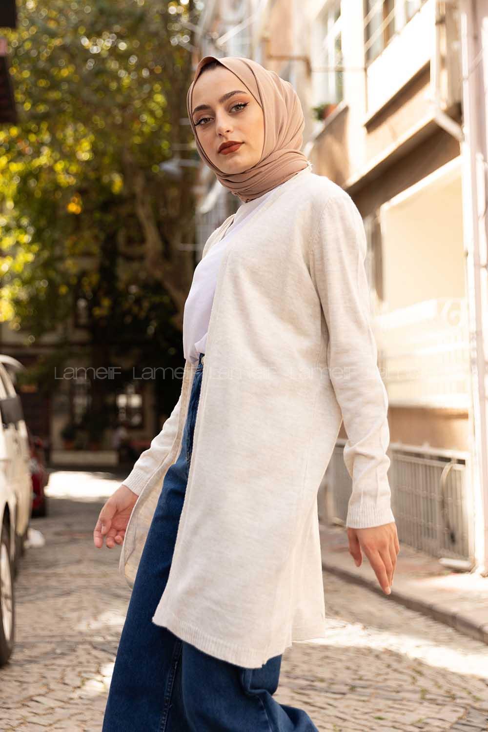 Modalamelif İnce Fitilli Uzun Hırka Taş Rengi