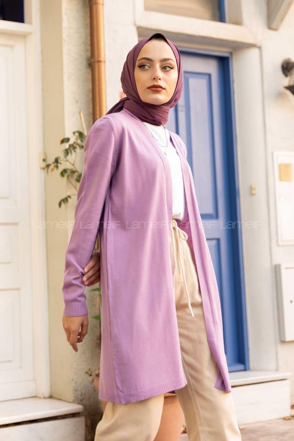 Modalamelif İnce Fitilli Uzun Hırka Lila