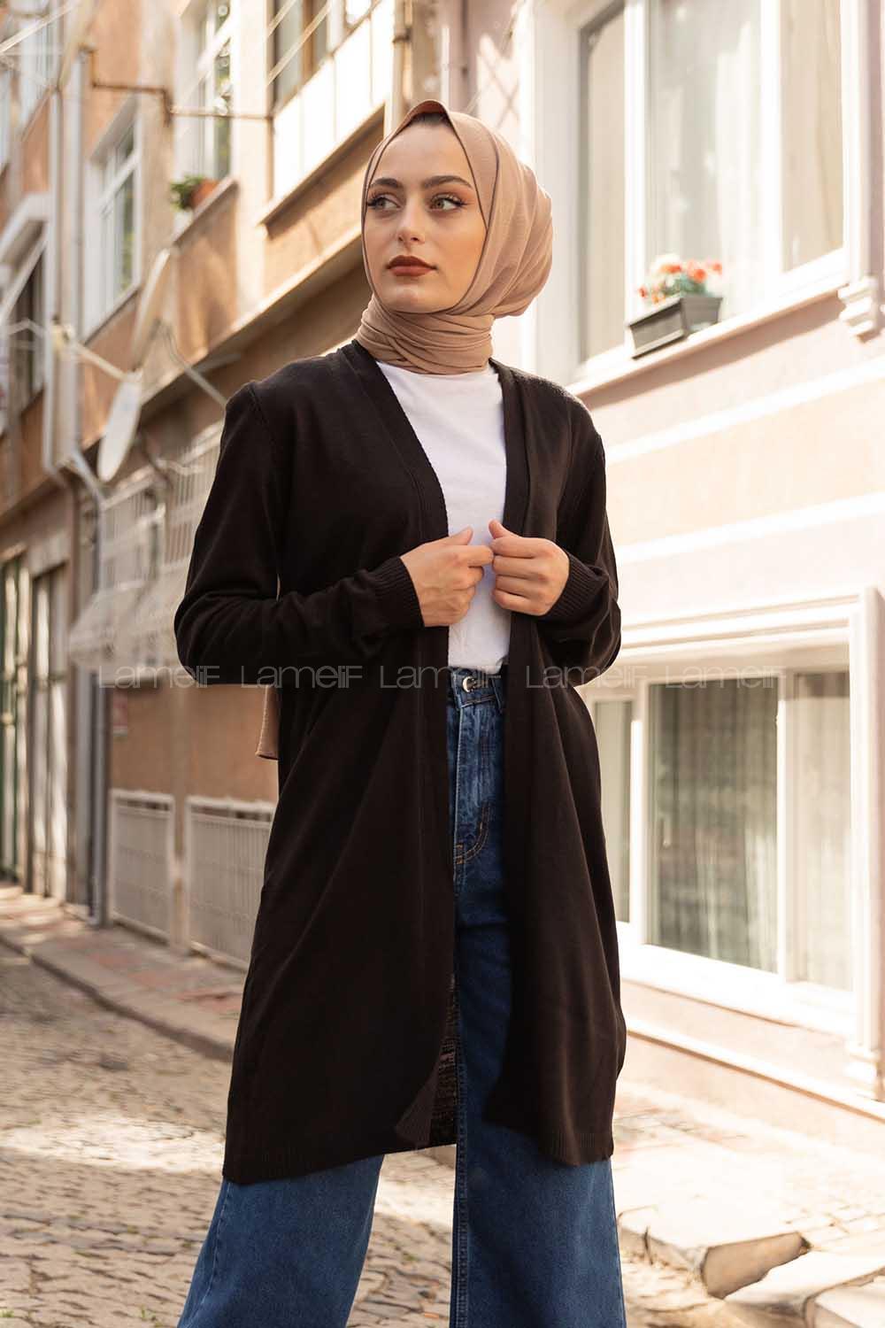 Modalamelif İnce Fitilli Uzun Hırka Siyah