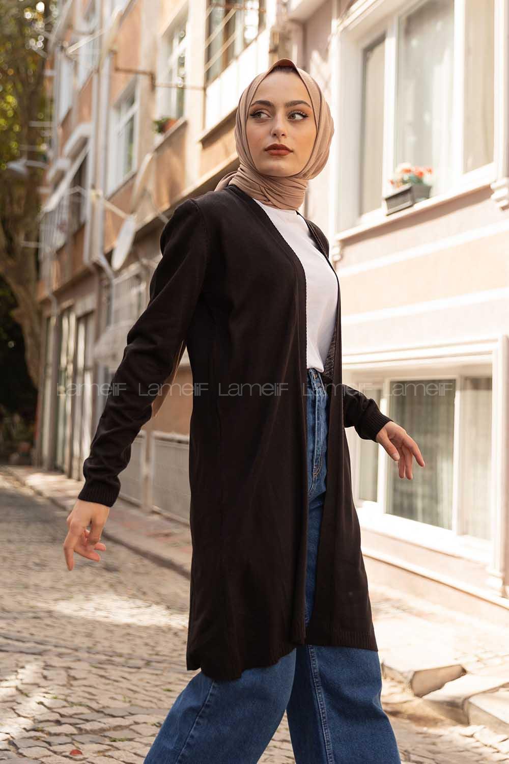 Modalamelif İnce Fitilli Uzun Hırka Siyah