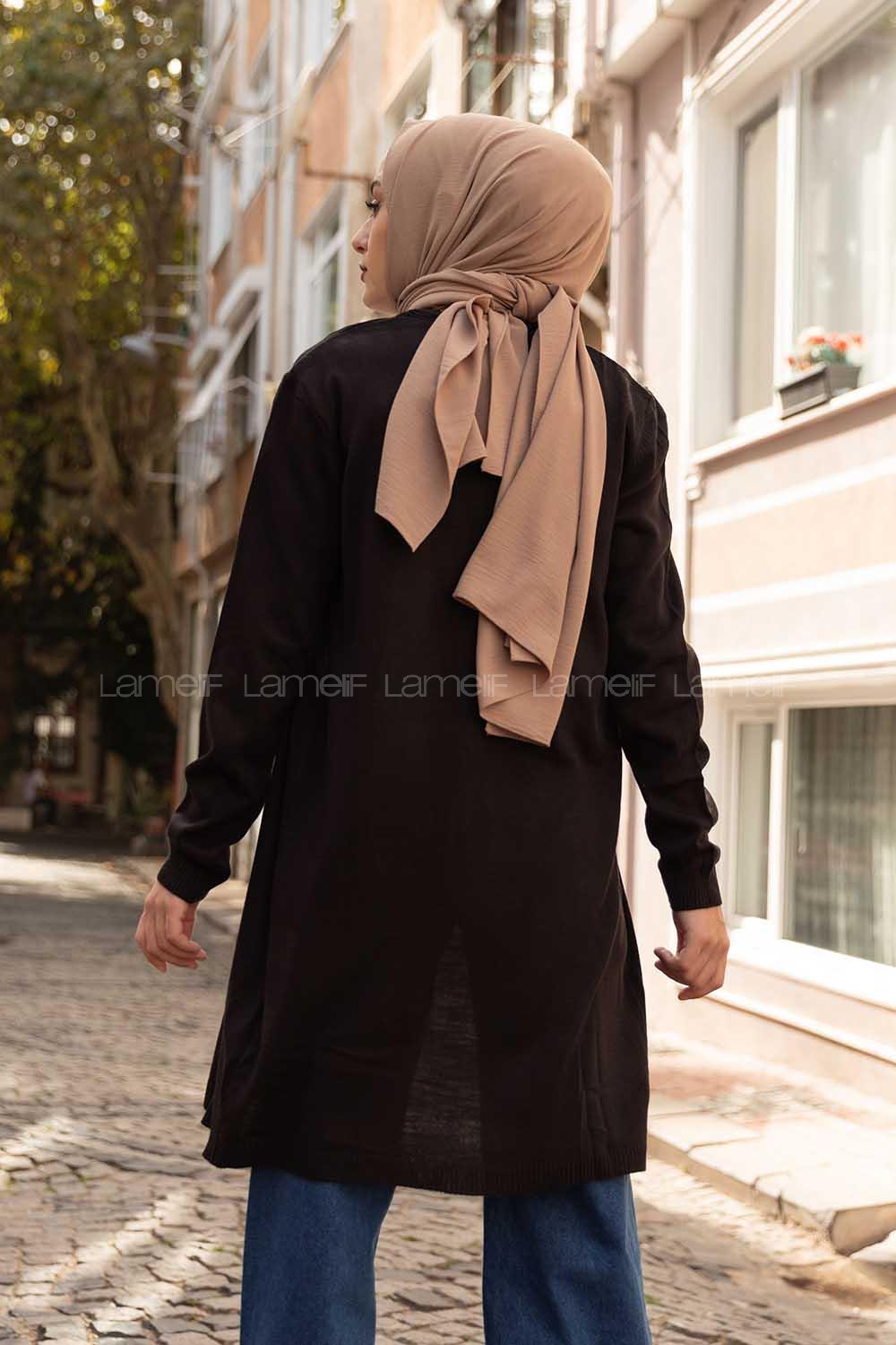 Modalamelif İnce Fitilli Uzun Hırka Siyah