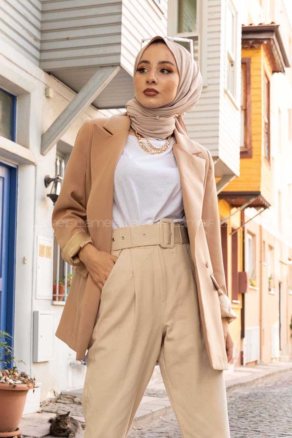 Modalamelif Kaplama Düğmeli Ceket Camel