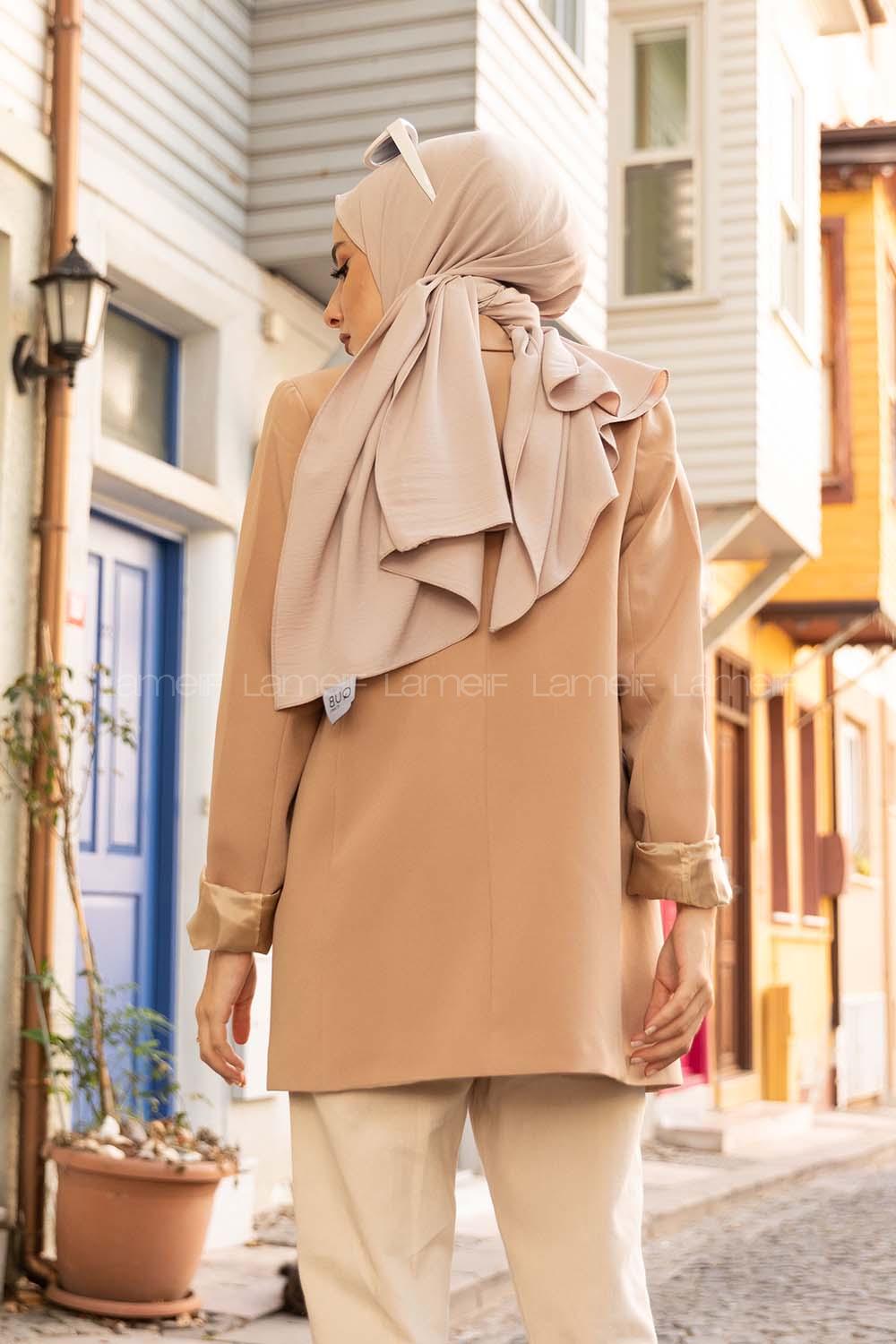 Modalamelif Kaplama Düğmeli Ceket Camel