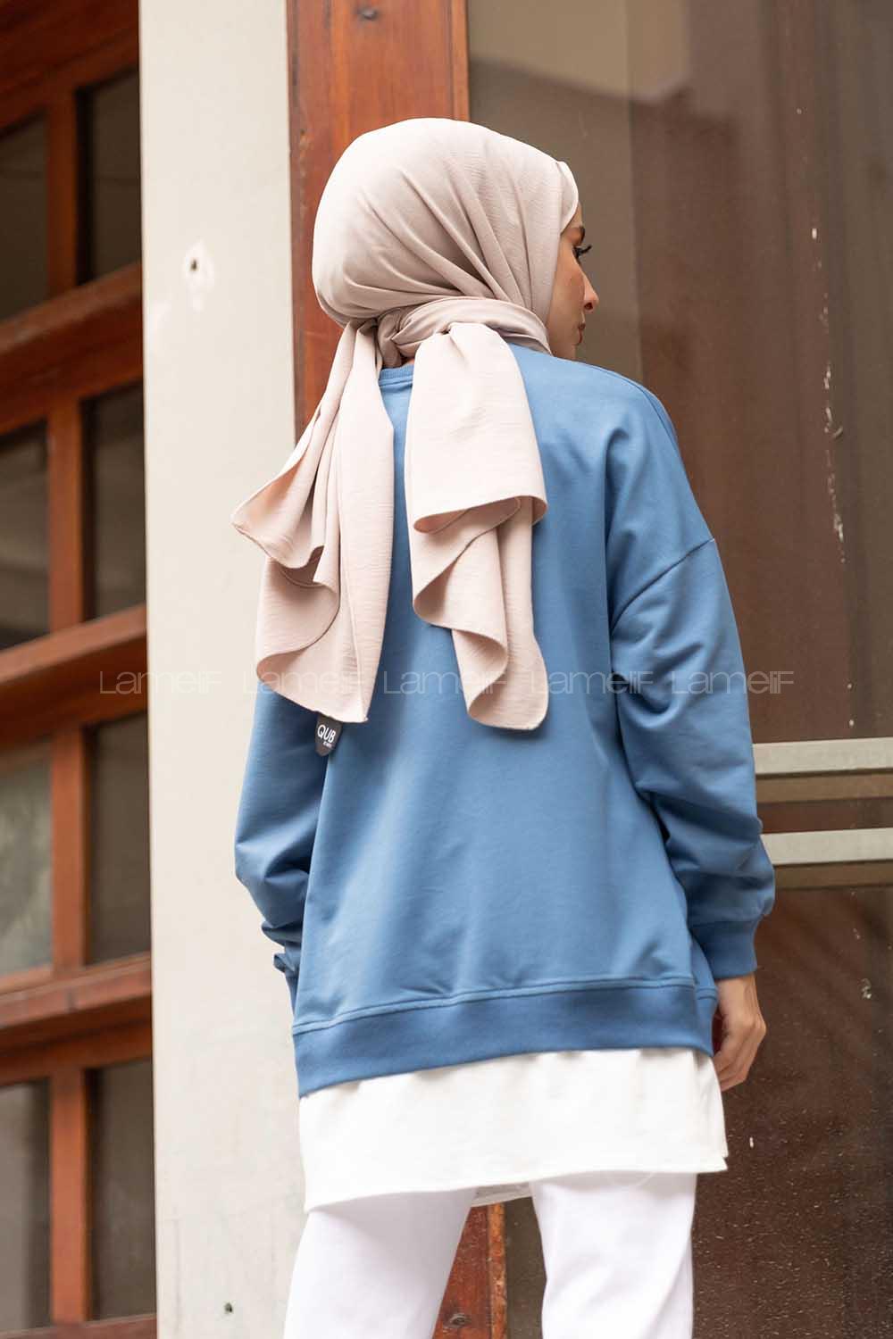 Modalamelif Bisiklet Yaka Can I Have Baskılı Sweatshirt İndigo