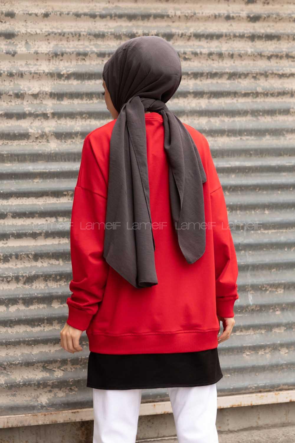 Modalamelif Bisiklet Yaka Can I Have Baskılı Sweatshirt Kırmızı