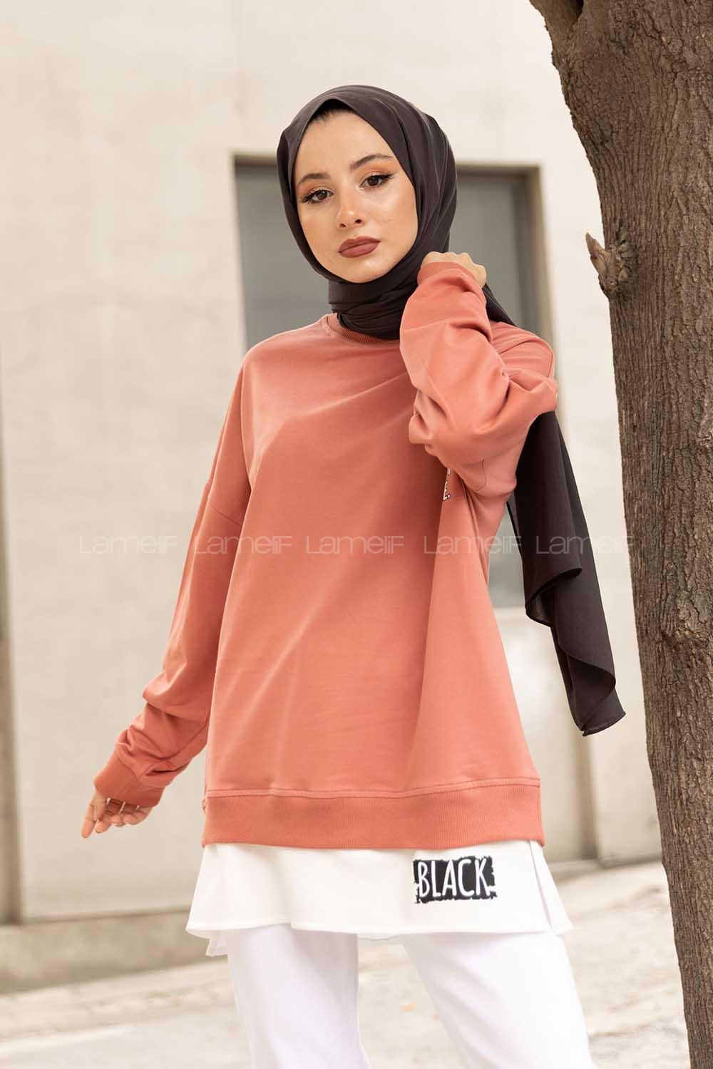 Modalamelif Bisiklet Yaka Can I Have Baskılı Sweatshirt Pudra