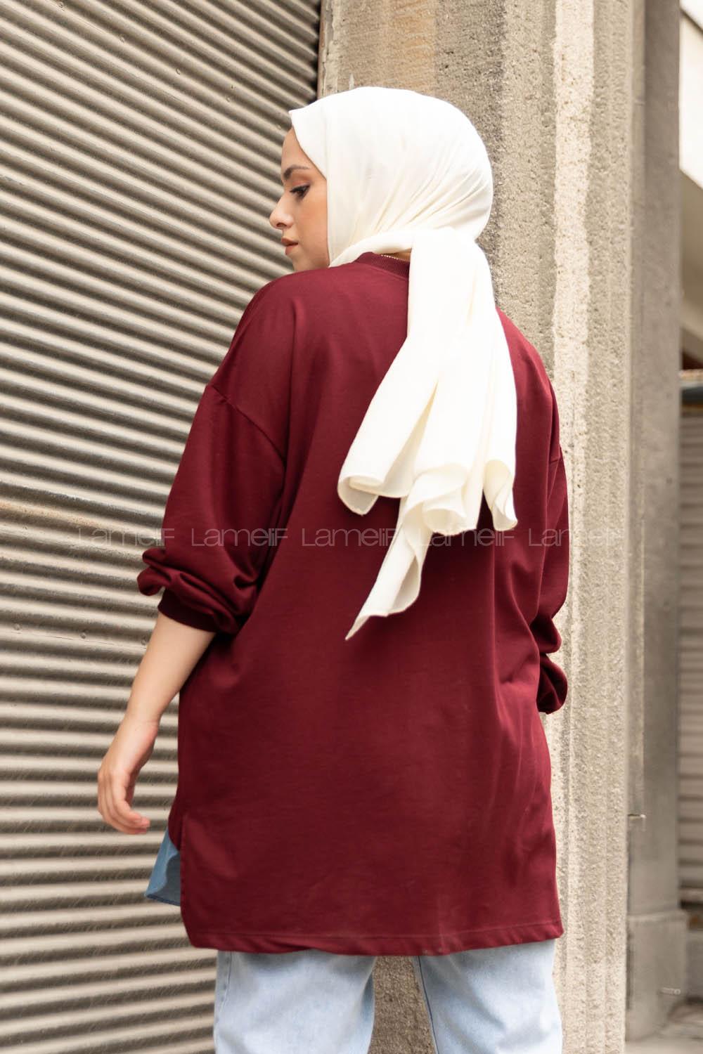 Modalamelif Etek Garnili Armalı Sweatshirt Acı Bordo