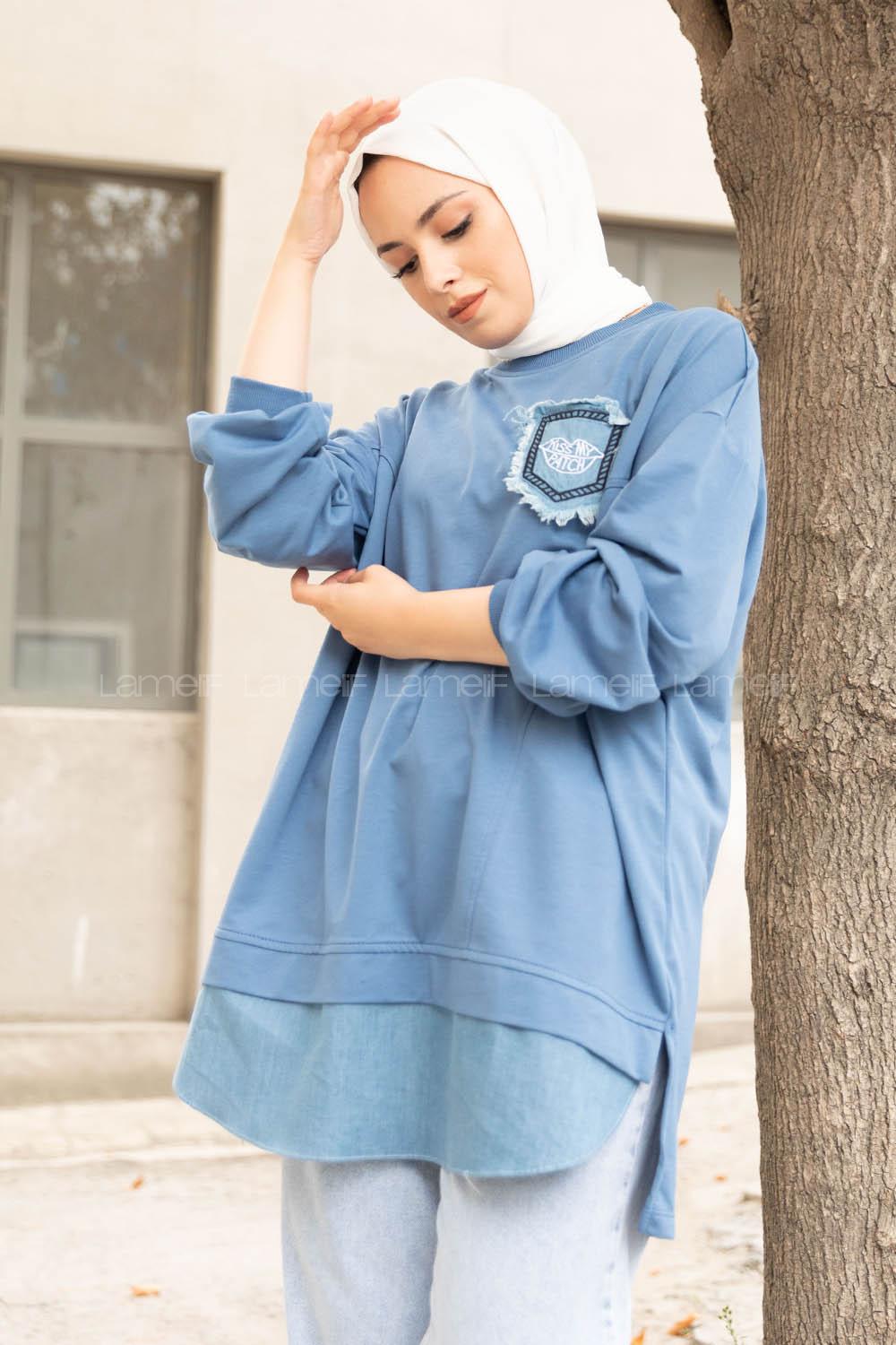 Modalamelif Etek Garnili Armalı Sweatshirt İndigo