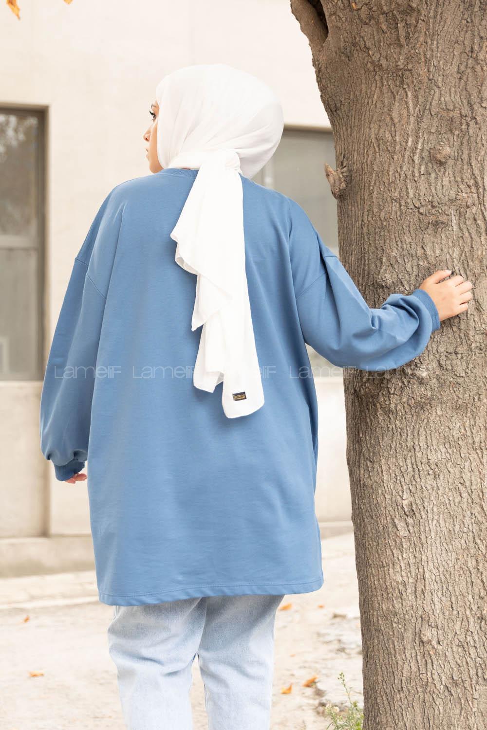 Modalamelif Etek Garnili Armalı Sweatshirt İndigo