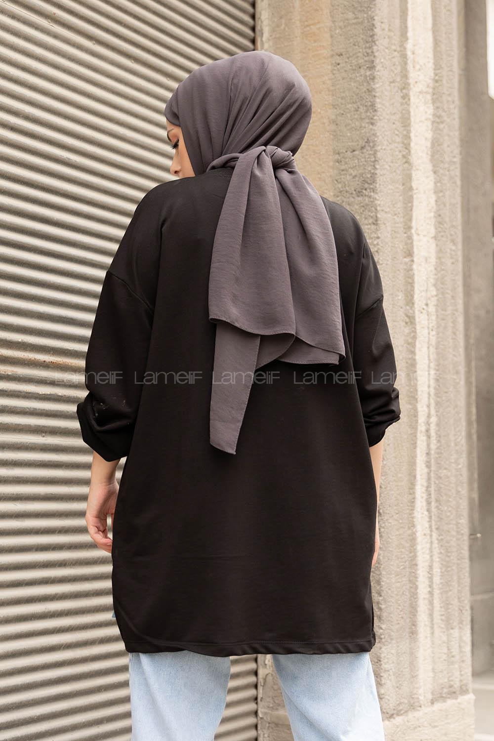 Modalamelif Etek Garnili Armalı Sweatshirt Siyah