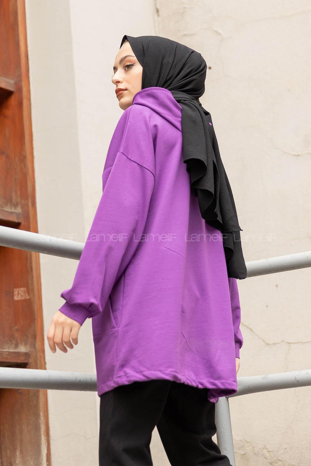 Modalamelif Kanguru Cep Armalı Sweatshirt Mor