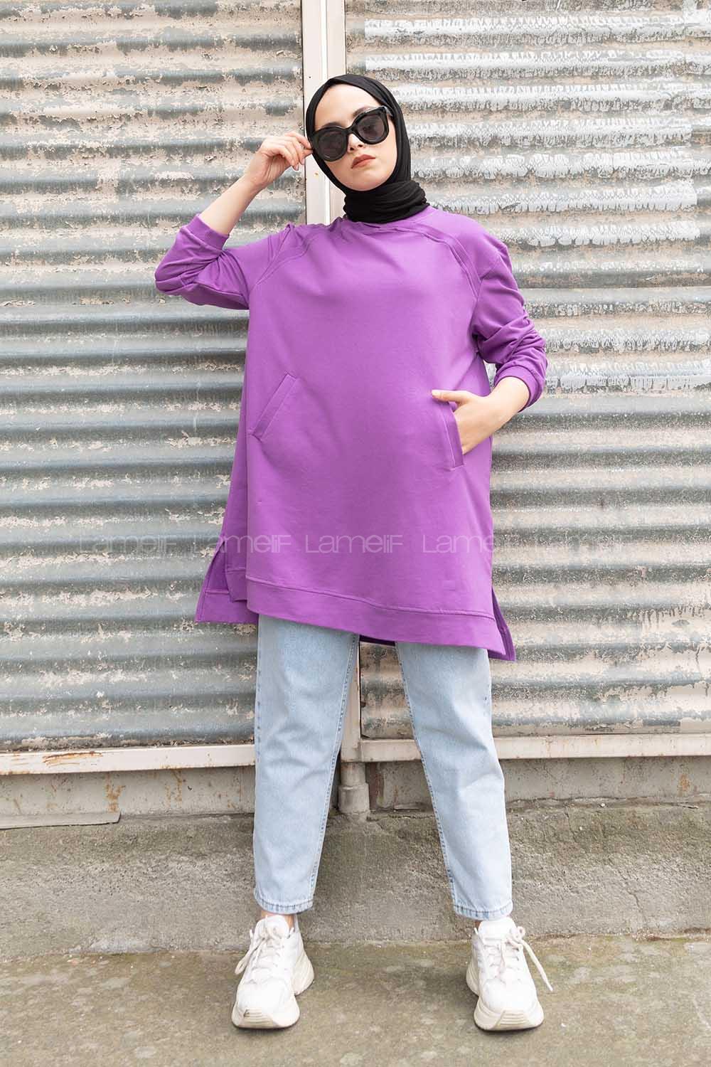 Modalamelif Önü Kaşkorse Detaylı Sweatshirt Mor