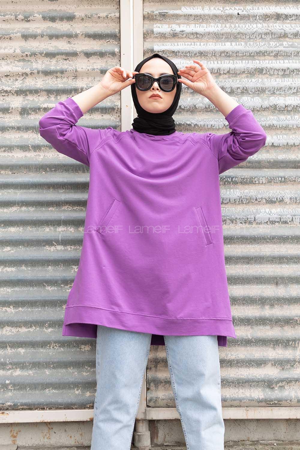 Modalamelif Önü Kaşkorse Detaylı Sweatshirt Mor