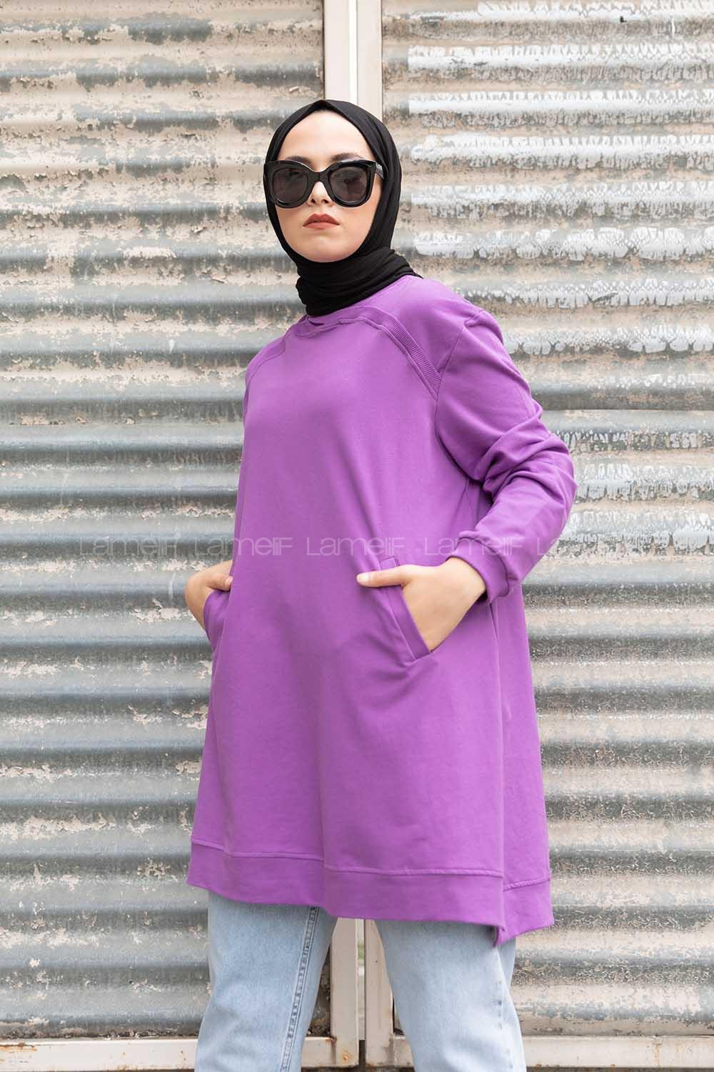 Modalamelif Önü Kaşkorse Detaylı Sweatshirt Mor