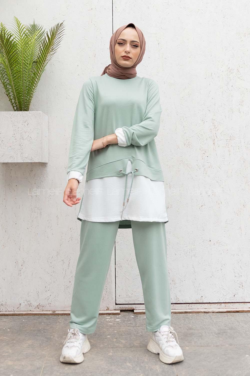 Modalamelif Etek Garnili İkili Takım Çağla Yeşili