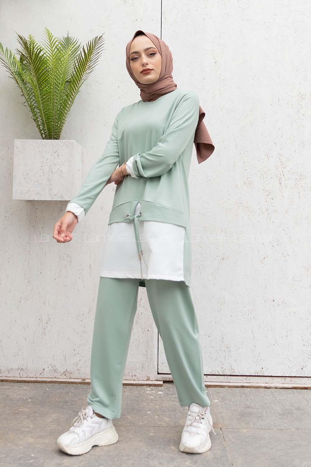 Modalamelif Etek Garnili İkili Takım Çağla Yeşili