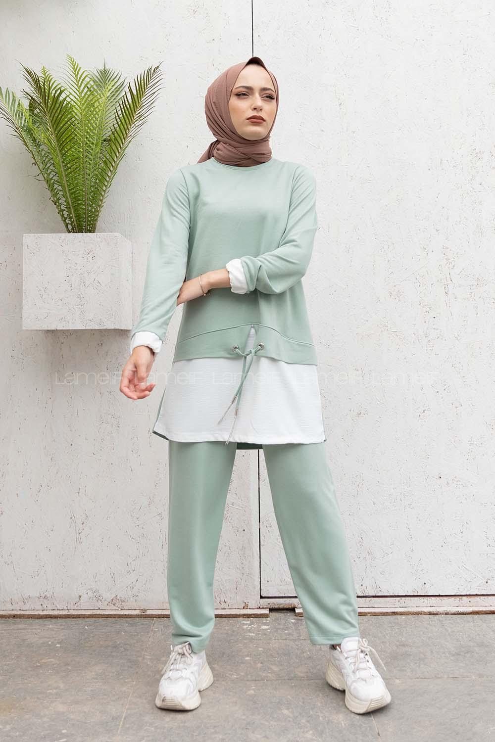 Modalamelif Etek Garnili İkili Takım Çağla Yeşili