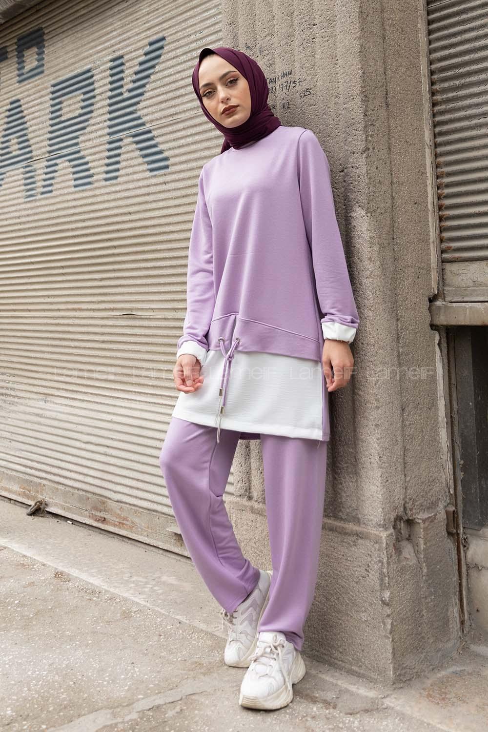 Modalamelif Etek Garnili İkili Takım Lila