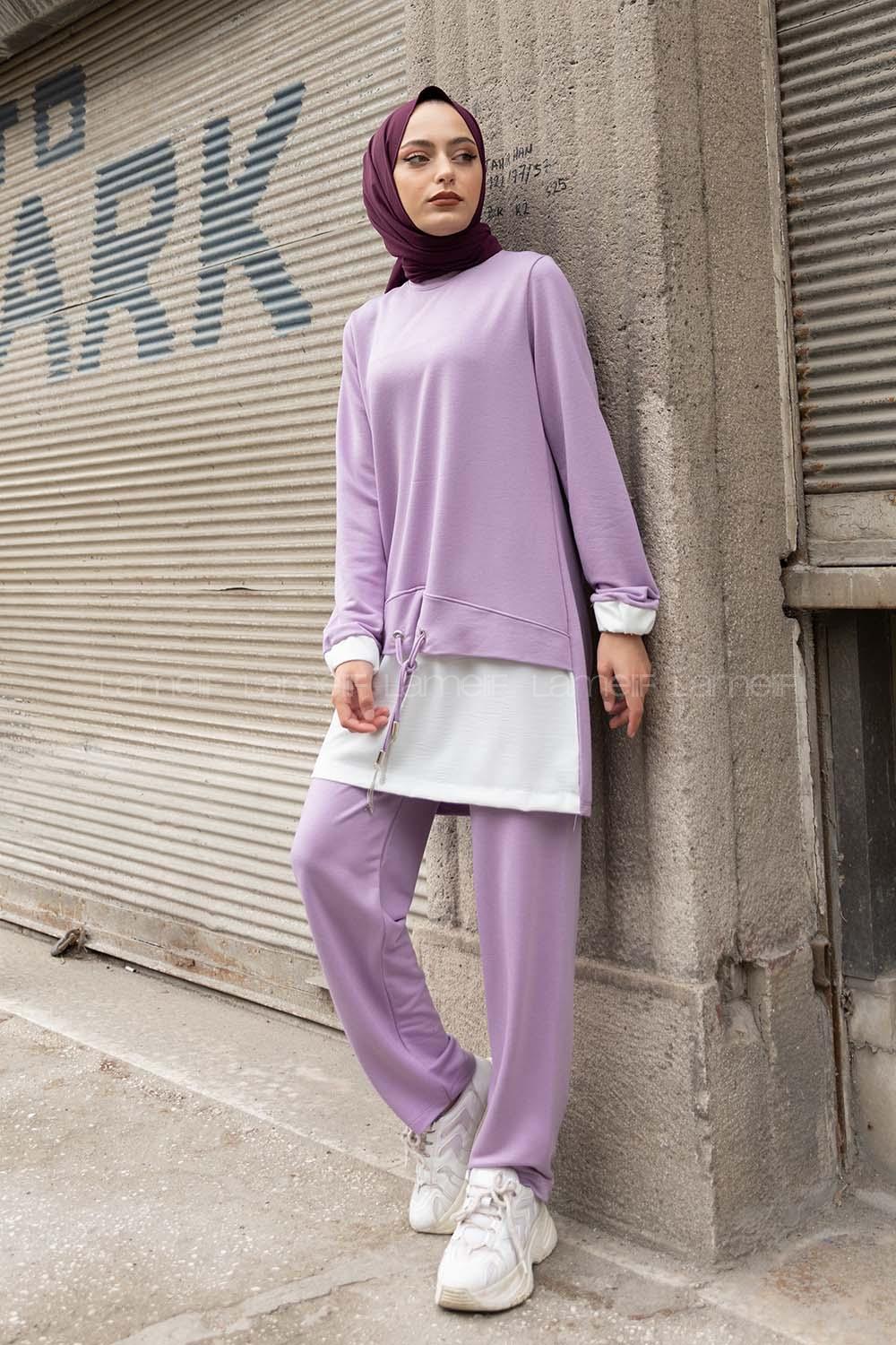 Modalamelif Etek Garnili İkili Takım Lila