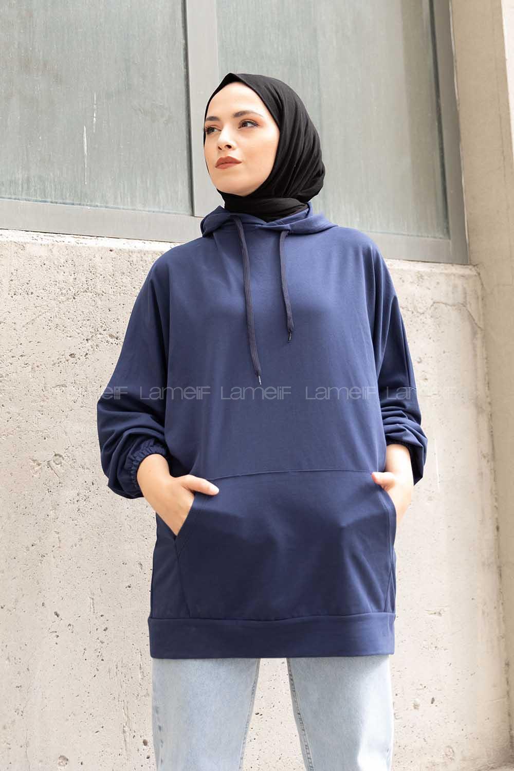 Modalamelif  Kanguru Cepli Kapşonlu Sweatshirt Lacivert