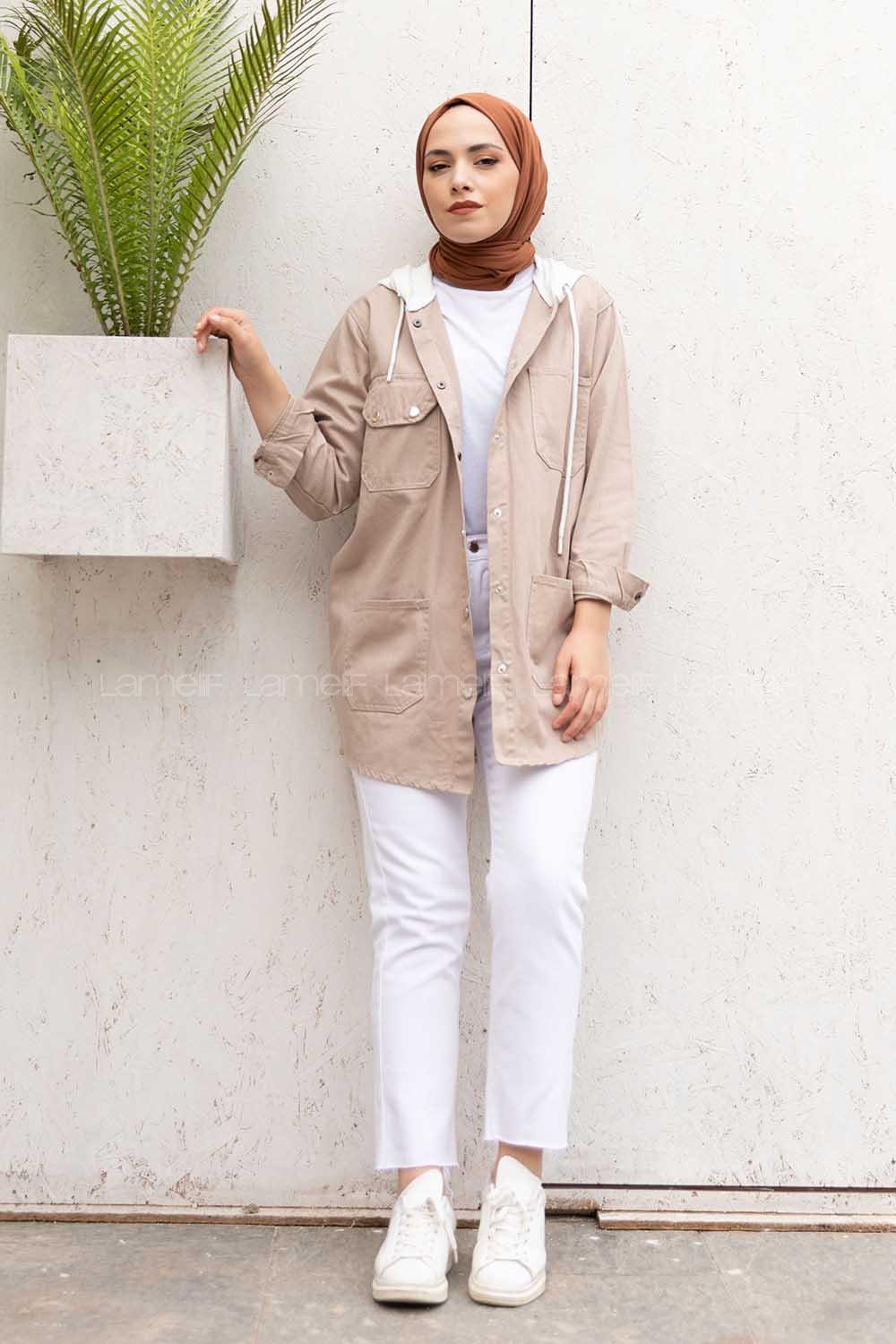 Modalamelif Kapşon Garnili Ceket Taş