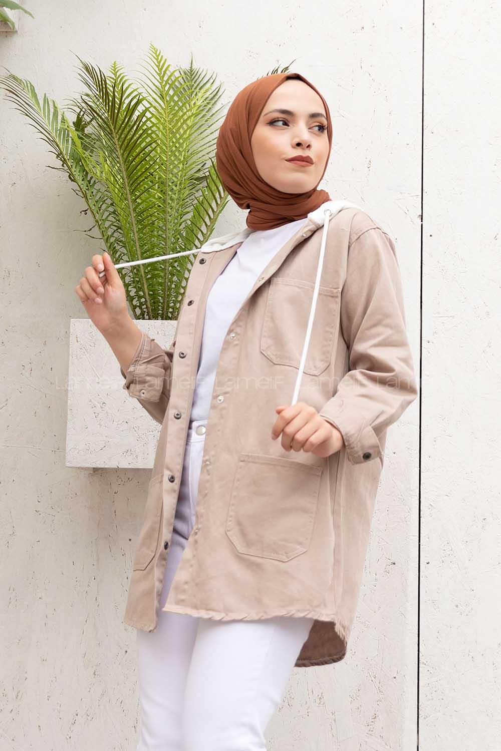 Modalamelif Kapşon Garnili Ceket Taş