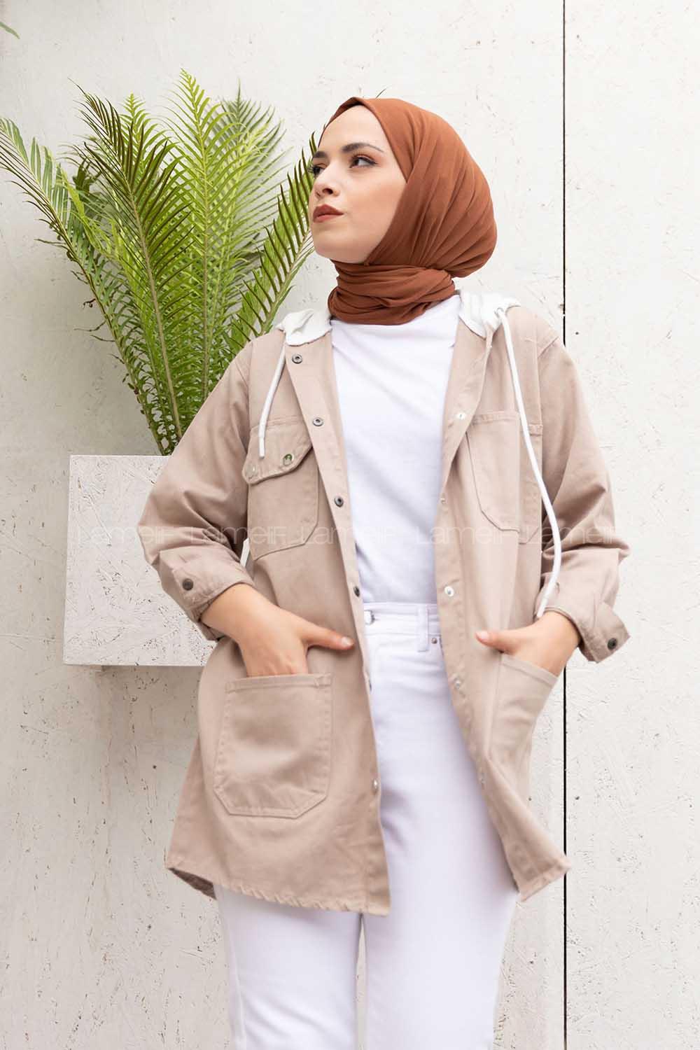 Modalamelif Kapşon Garnili Ceket Taş