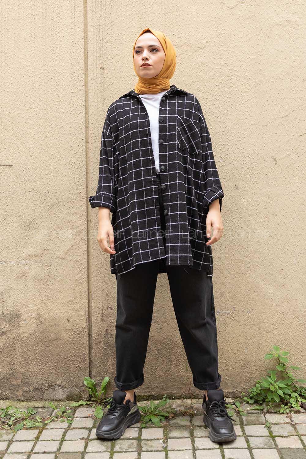 Modalamelif Tek Cepli Oduncu Gömlek Siyah Ekru