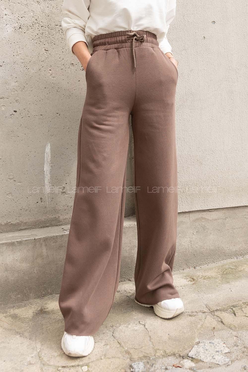 Modalamelif Bel Lastikli Bol Paça Eşofman Acı Kahve