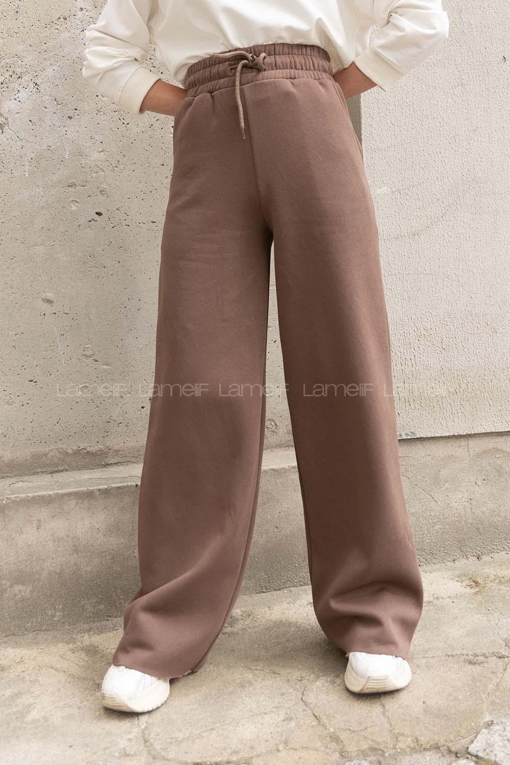 Modalamelif Bel Lastikli Bol Paça Eşofman Acı Kahve