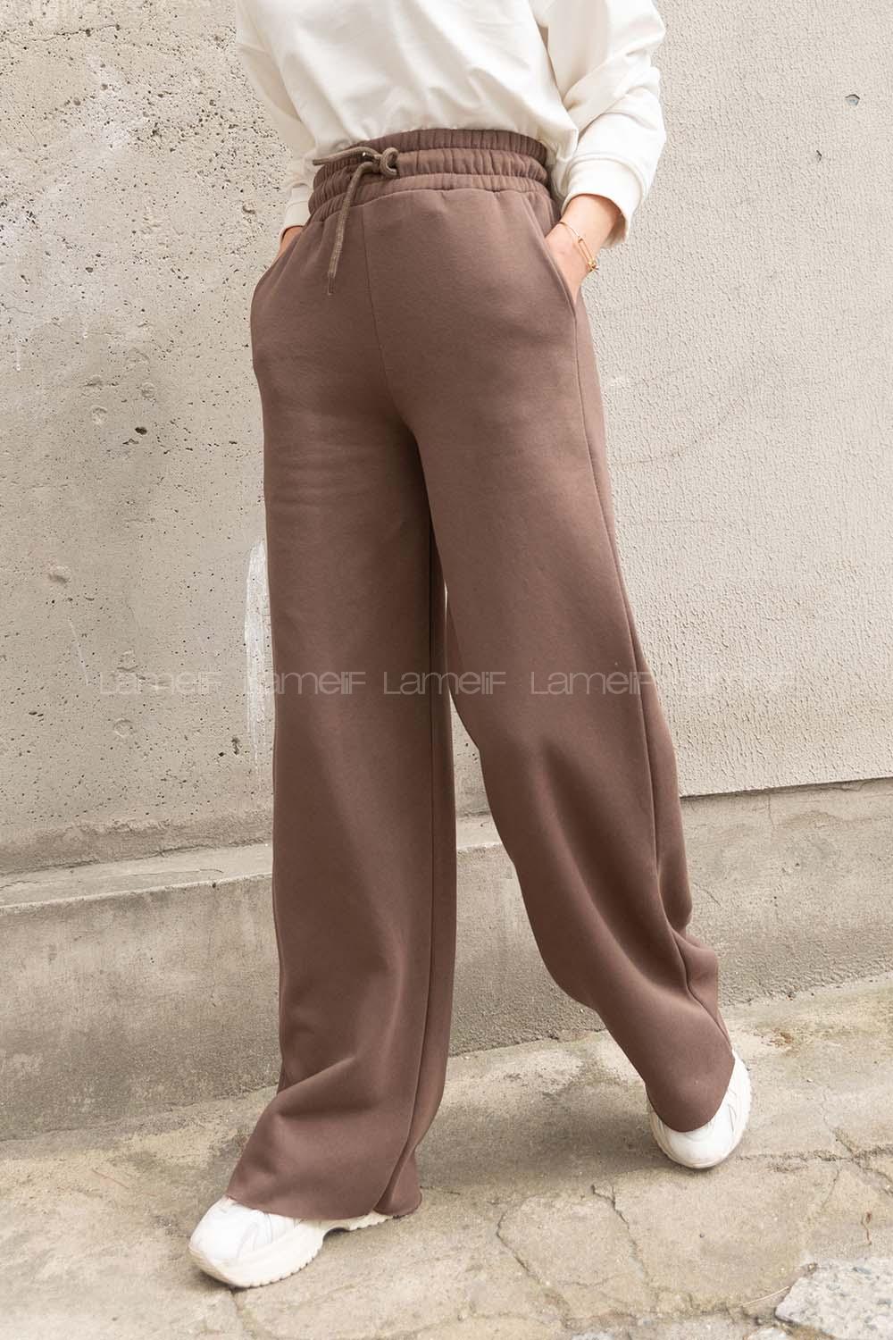 Modalamelif Bel Lastikli Bol Paça Eşofman Acı Kahve