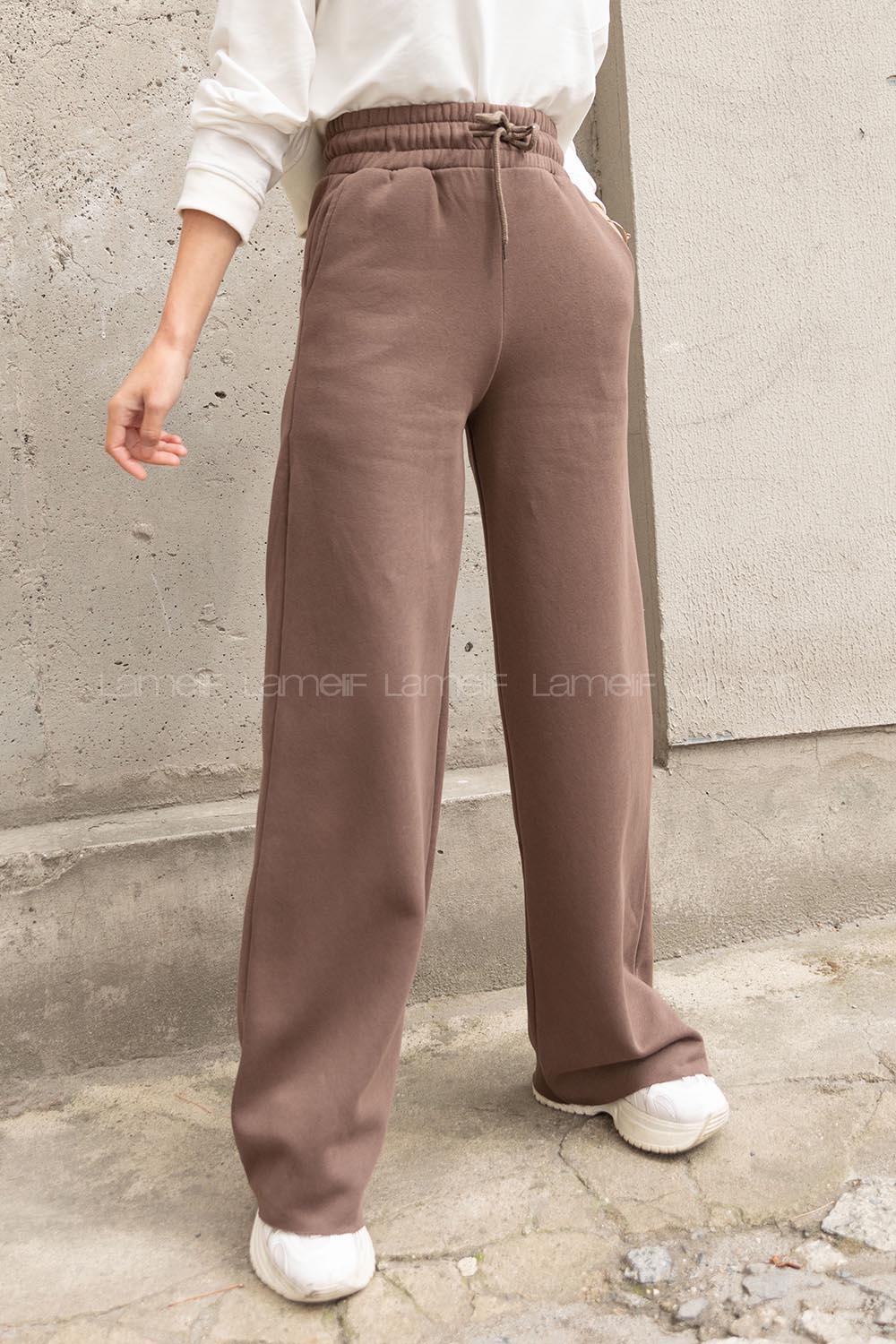 Modalamelif Bel Lastikli Bol Paça Eşofman Acı Kahve