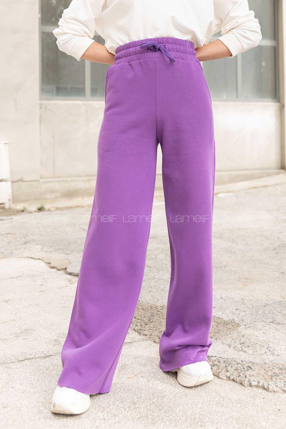 Modalamelif Bel Lastikli Bol Paça Eşofman Mor