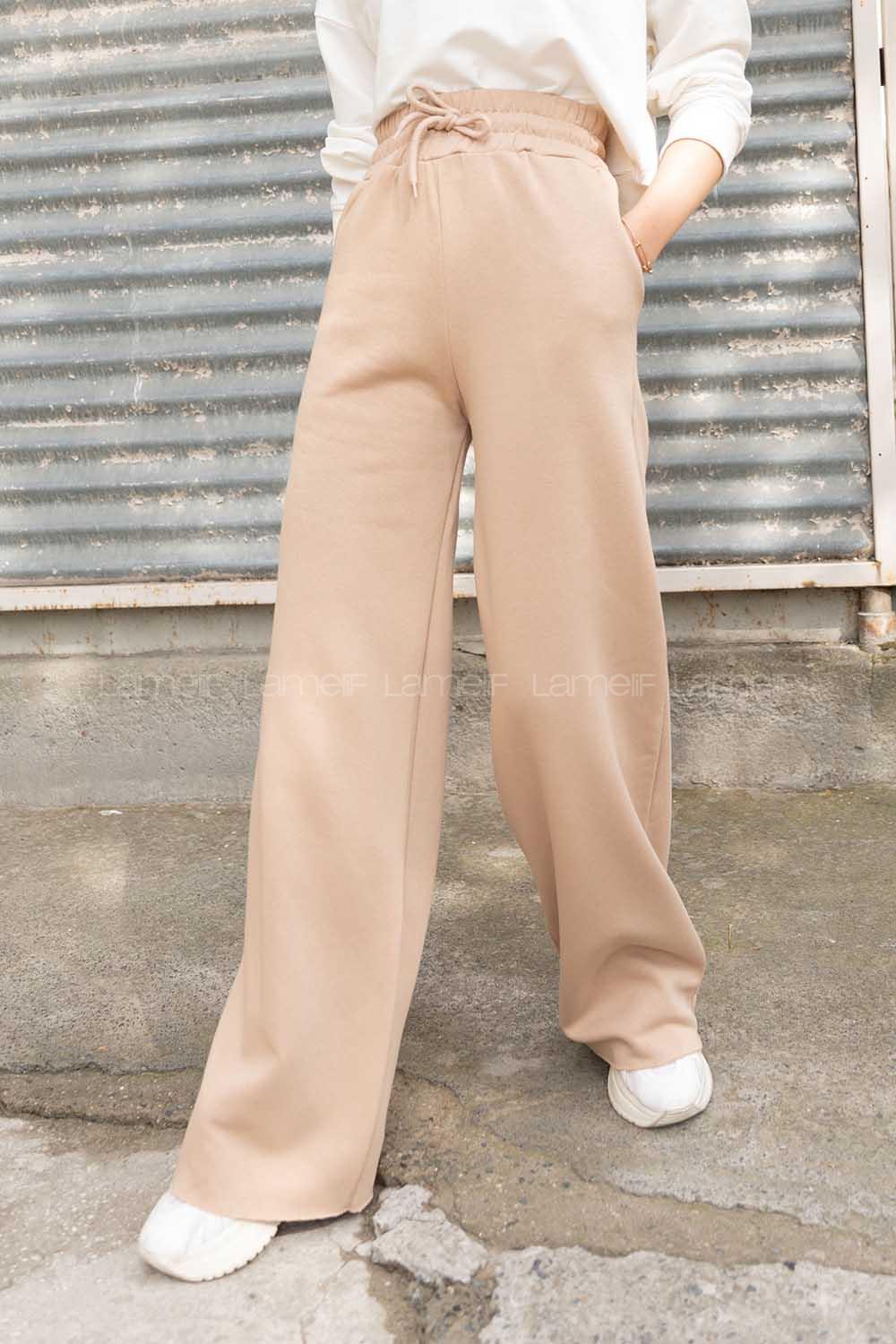 Modalamelif Bel Lastikli Bol Paça Eşofman Sütlü Kahve