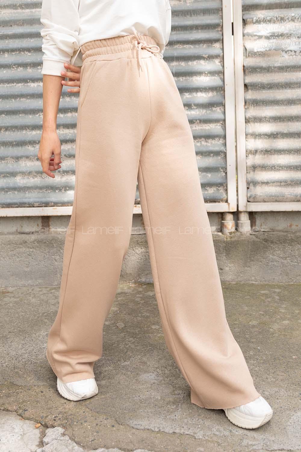 Modalamelif Bel Lastikli Bol Paça Eşofman Sütlü Kahve