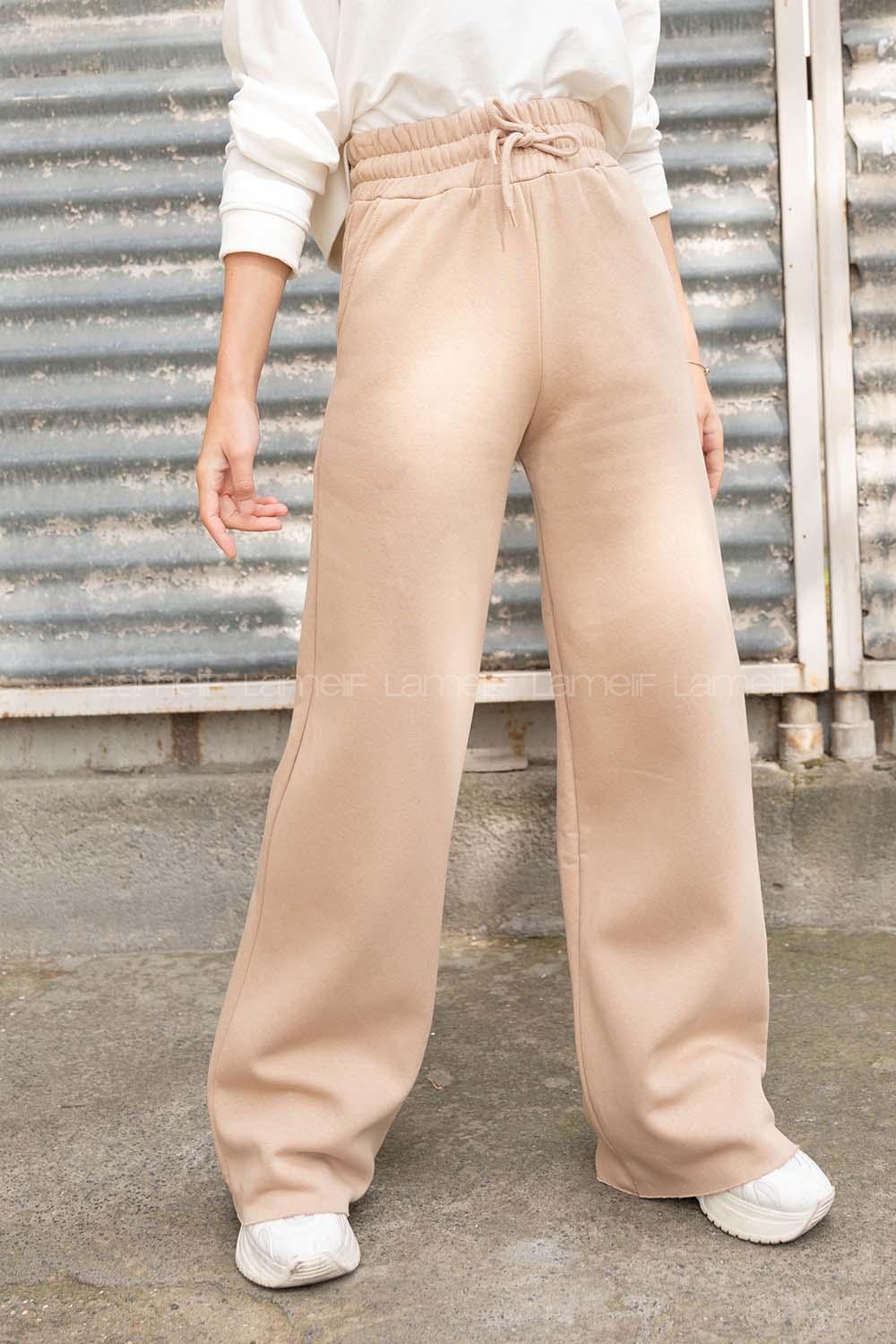 Modalamelif Bel Lastikli Bol Paça Eşofman Sütlü Kahve