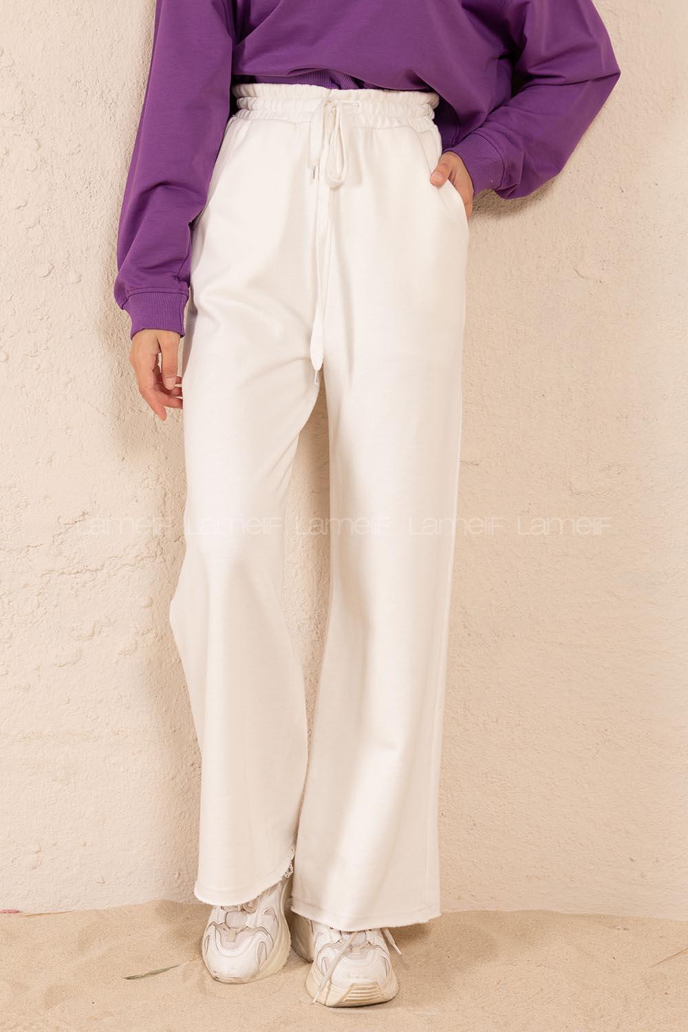 Modalamelif Bel Lastikli Geniş Paça Eşofman Beyaz