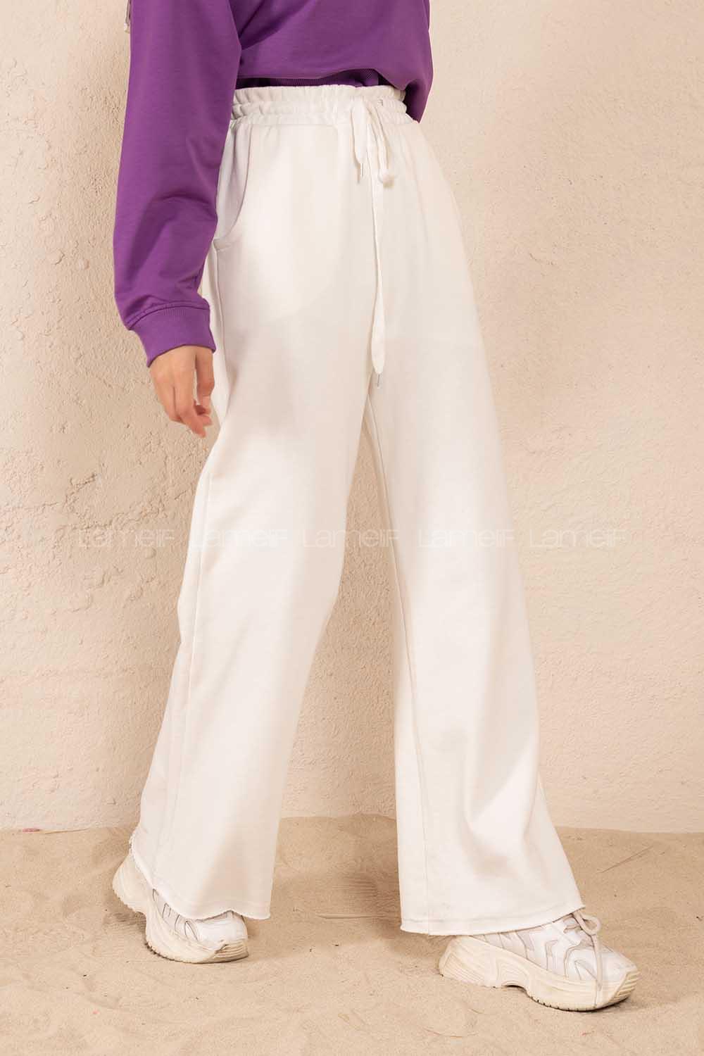 Modalamelif Bel Lastikli Geniş Paça Eşofman Beyaz