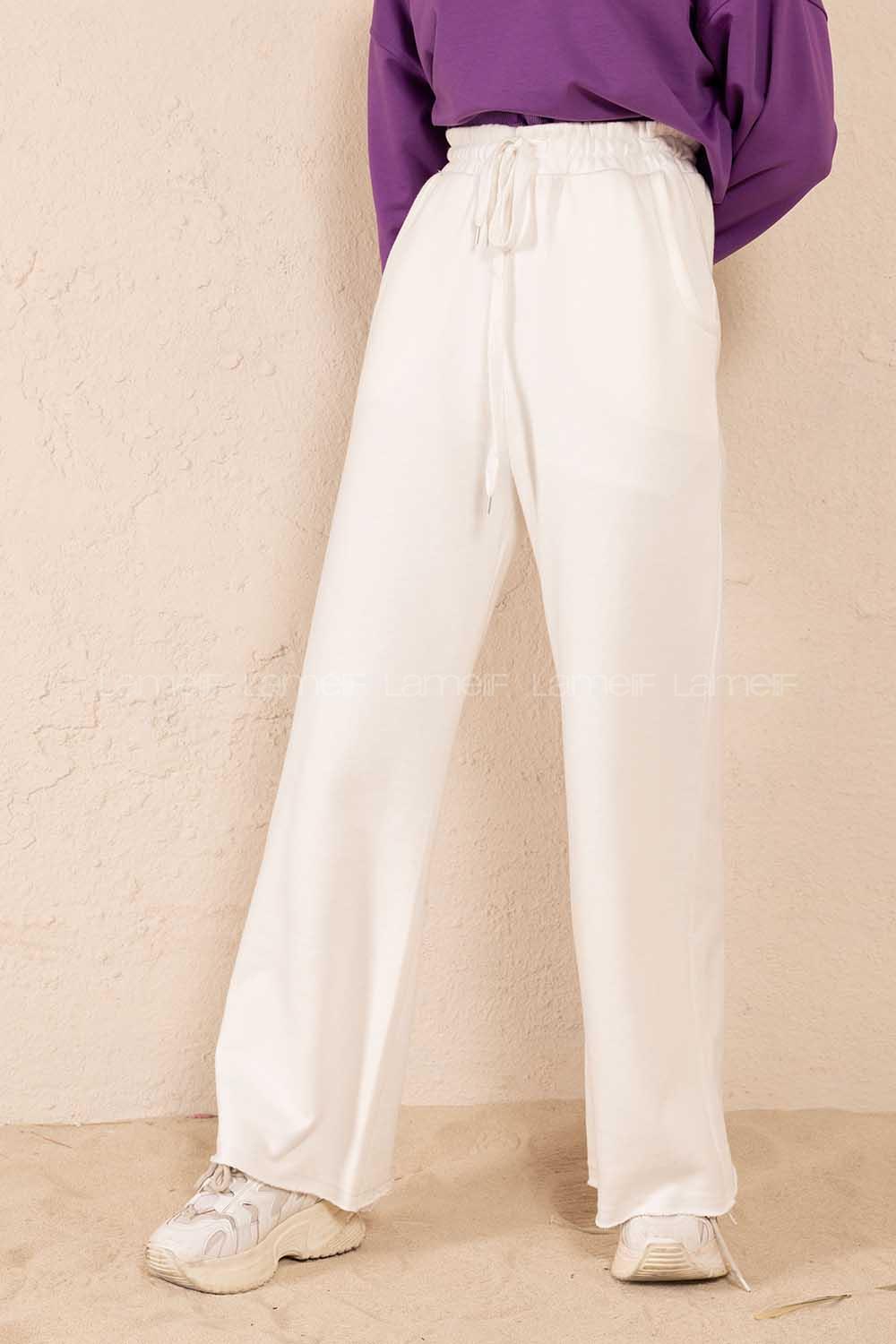 Modalamelif Bel Lastikli Geniş Paça Eşofman Beyaz