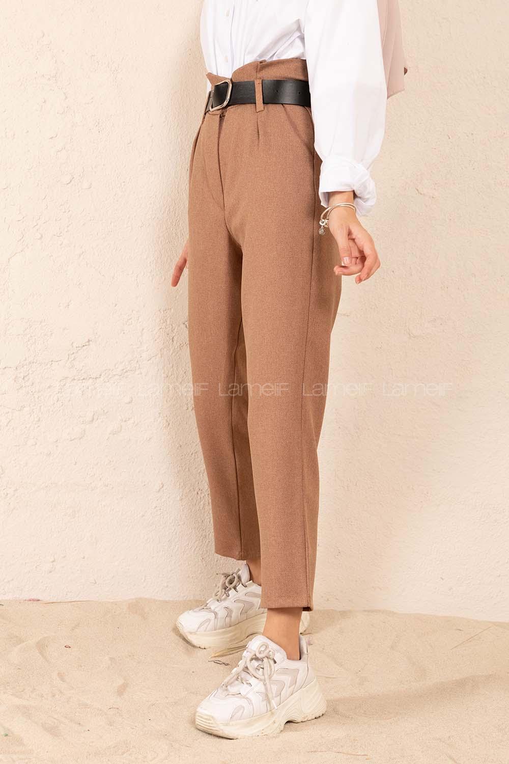 Modalamelif Çift Cep Deri Kemerli Pantolon Hardal Sarısı