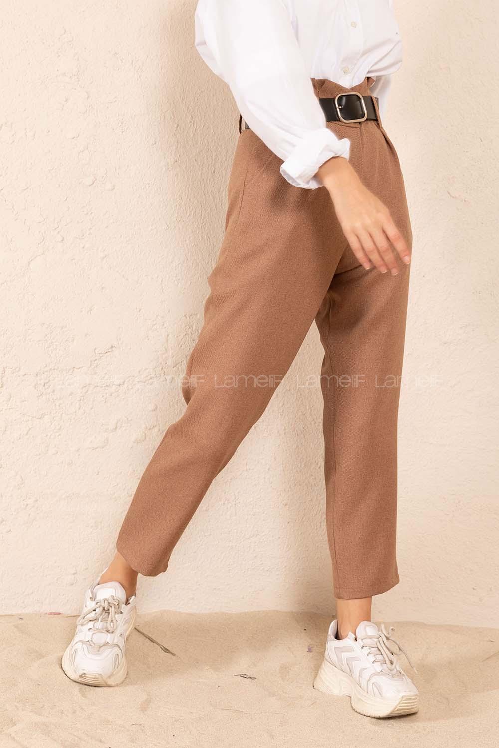 Modalamelif Çift Cep Deri Kemerli Pantolon Hardal Sarısı