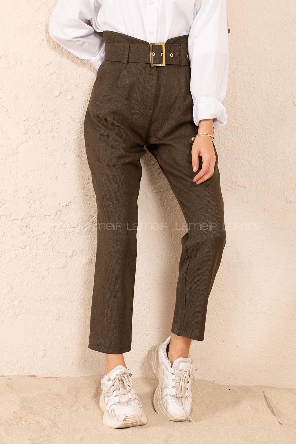 Modalamelif Çift Cep Gold Kemerli Pantolon Haki