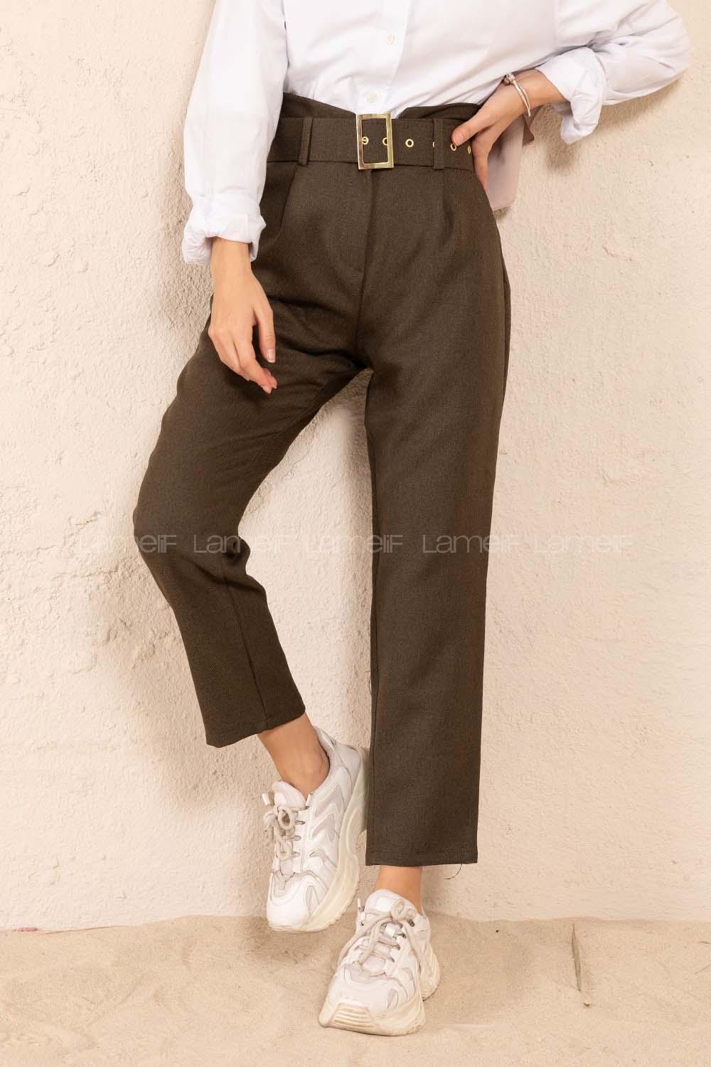 Modalamelif Çift Cep Gold Kemerli Pantolon Haki