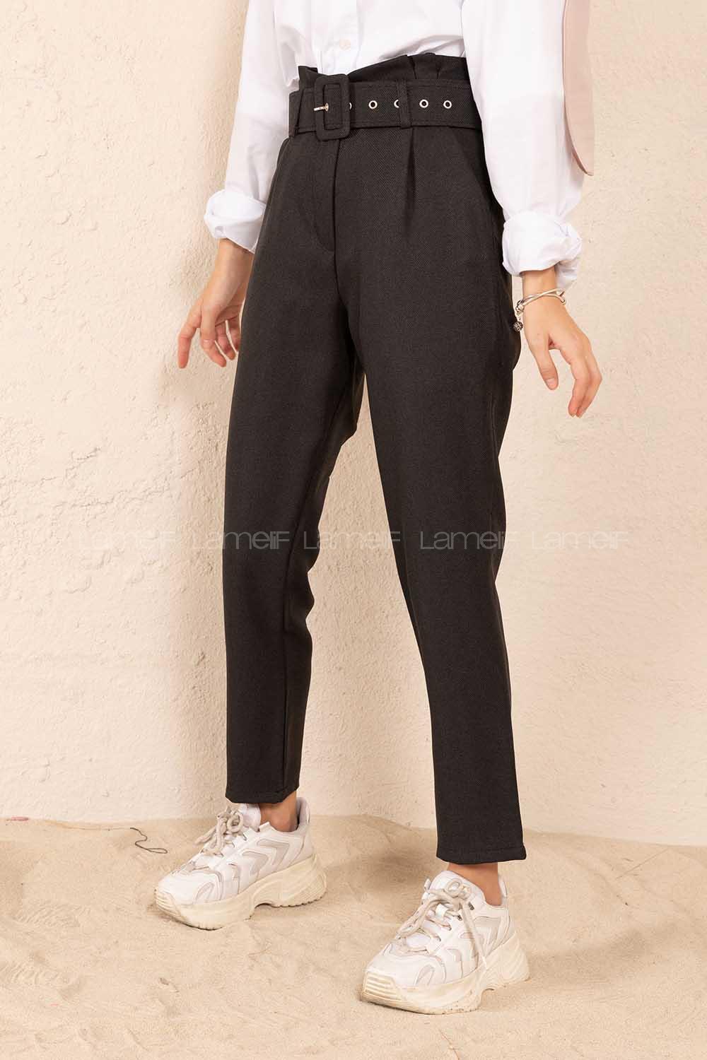 Modalamelif Çift Cep Toka Kemerli Pantolon Siyah