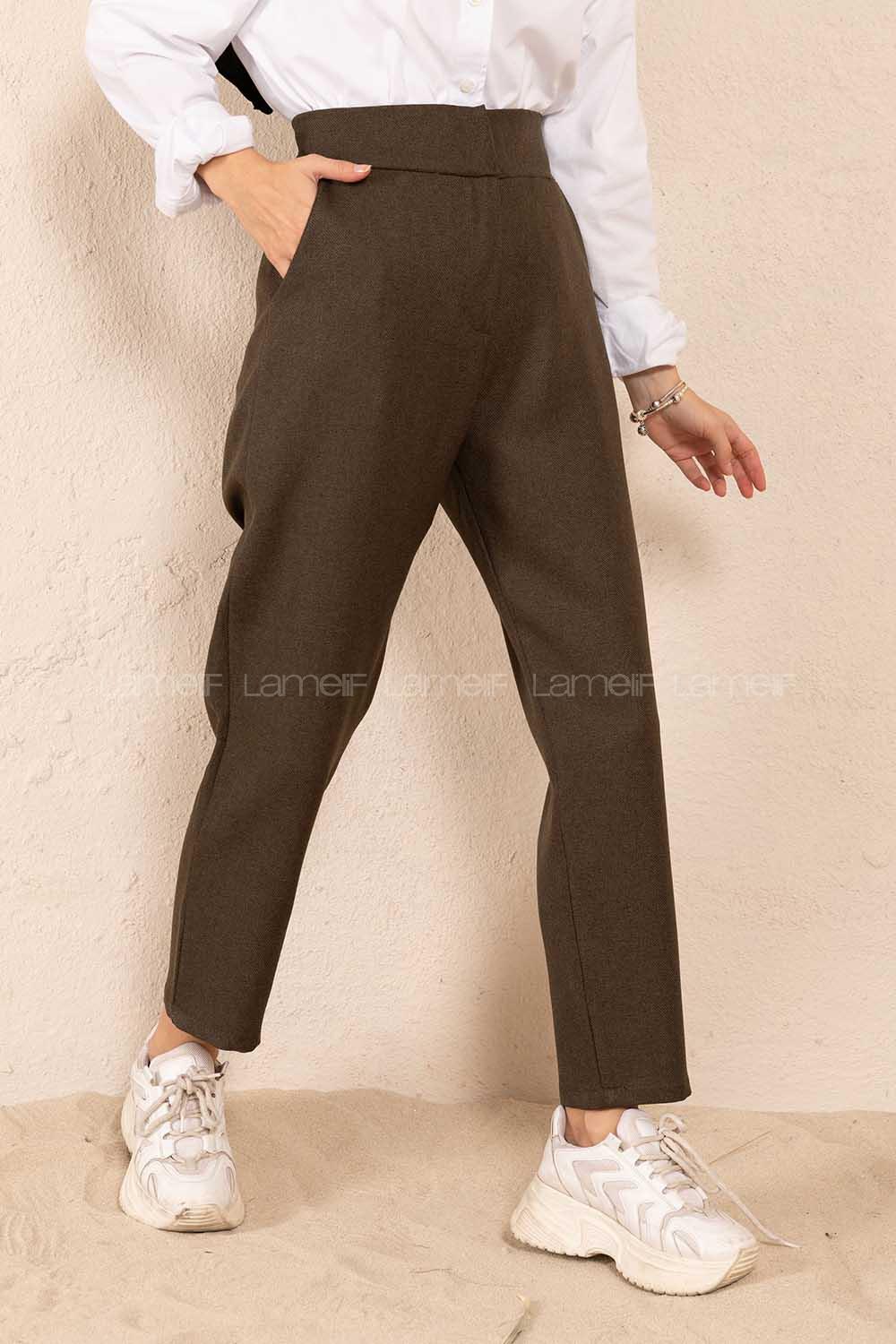 Modalamelif Çift Cep Yüksek Bel Pantolon Haki