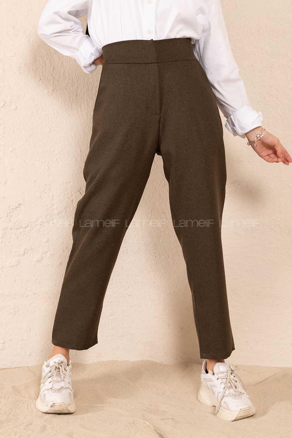 Modalamelif Çift Cep Yüksek Bel Pantolon Haki