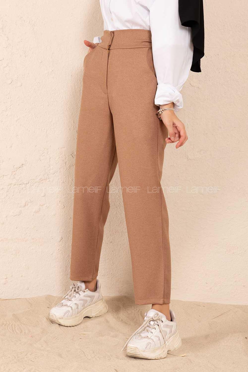 Modalamelif Çift Cep Yüksek Bel Pantolon Hardal