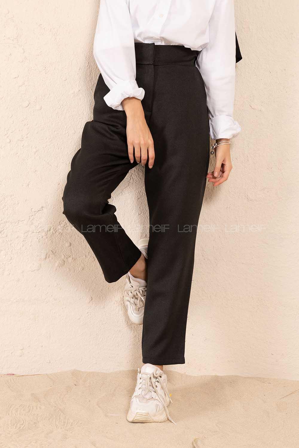 Modalamelif Çift Cep Yüksek Bel Pantolon Siyah