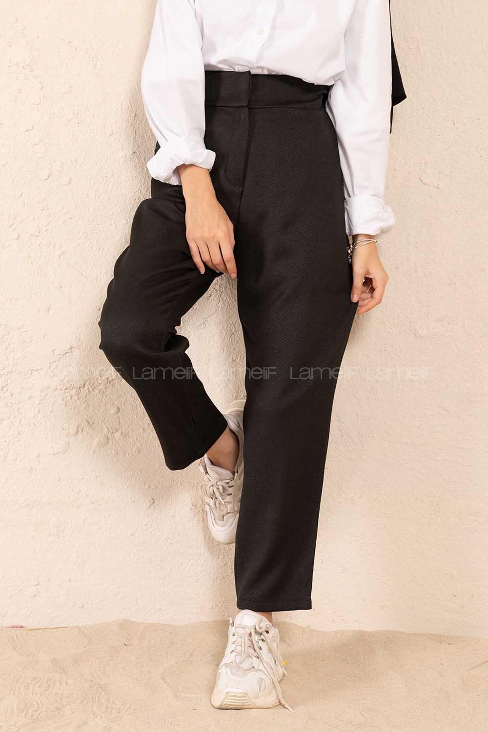 Modalamelif Çift Cep Yüksek Bel Pantolon Siyah