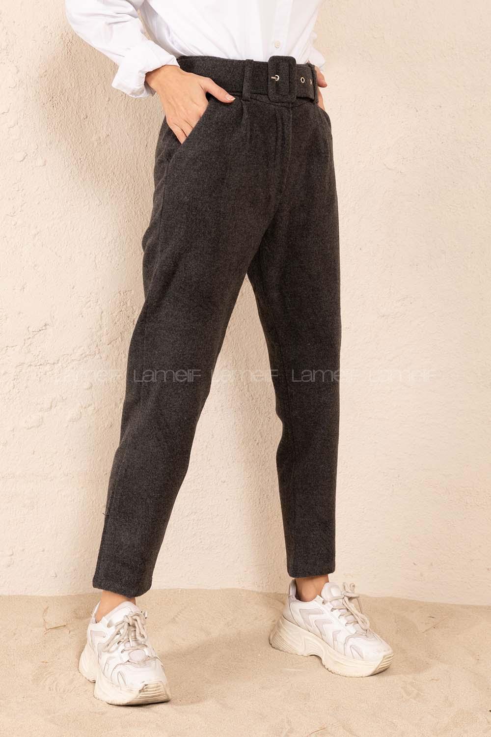 Modalamelif Kaplama Kemerli Kaşe Pantolon Antrasit